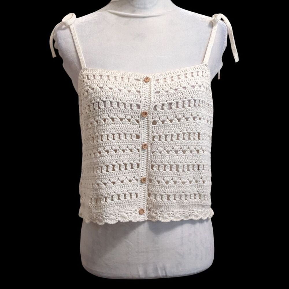 AMERICAN EAGLE Crochet Cropped Top Creamy White  S